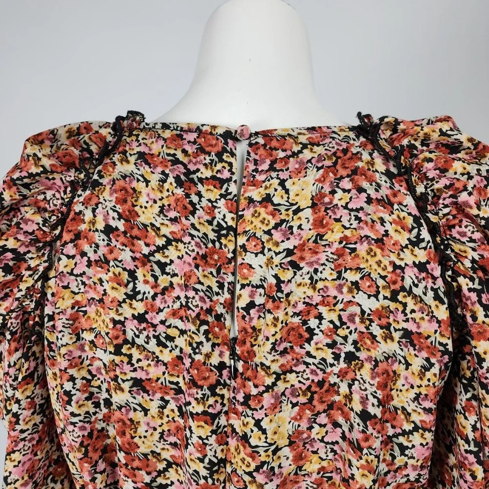 ASTR The Label Red Floral Puff Sleeve Midi Dress Size M - Picture 9 of 12